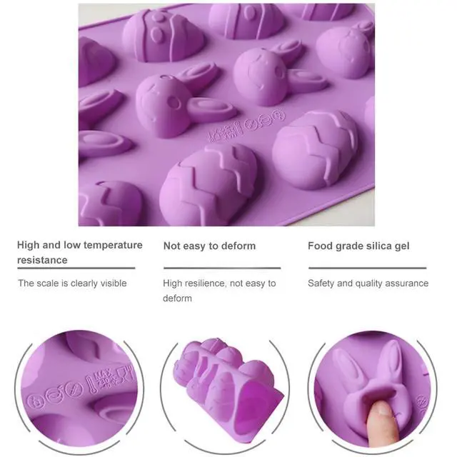 Alt view image 3 of 7 - 2 Pack Bunny & Egg Silicone Molds Easter Day Cake Pan Silicone Molds for Baking Cupcake Muffin Making Chocolate Candy Ice Cube Jello Jelly Soap Wax Crayon MeltPink and Purple