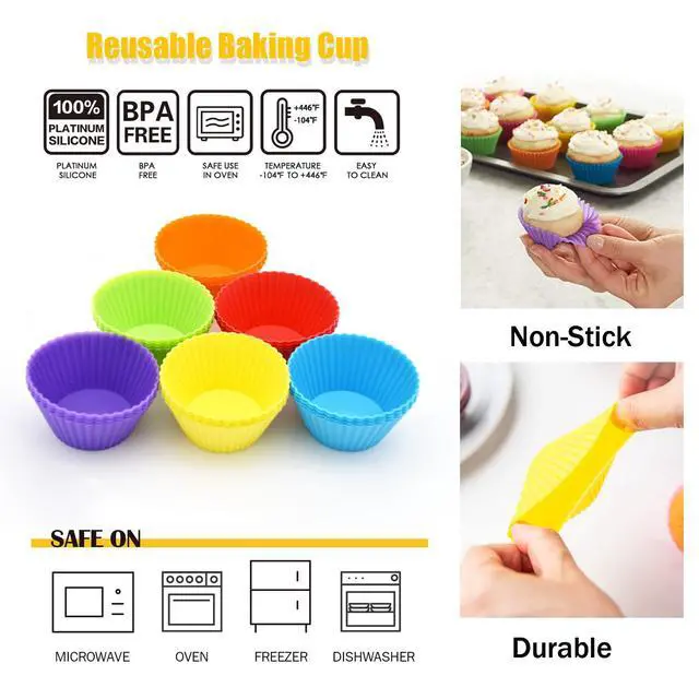 Alt view image 2 of 7 - Silicone Cupcake Baking Cups 24 Pack, Reusable & Non-stick Muffin Cupcake Liners Holders Set for Party Halloween Christmas, Easy Clean Pastry Muffin MoldsPack of 24,Multicolor