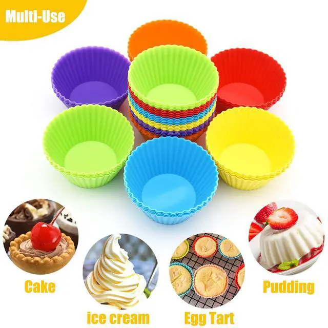 Alt view image 3 of 7 - Silicone Cupcake Baking Cups 24 Pack, Reusable & Non-stick Muffin Cupcake Liners Holders Set for Party Halloween Christmas, Easy Clean Pastry Muffin MoldsPack of 24,Multicolor