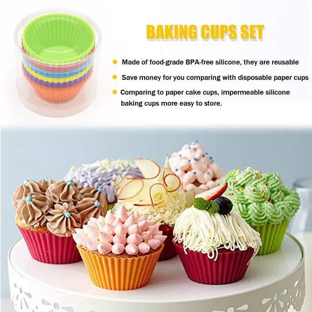 Alt view image 4 of 7 - Silicone Cupcake Baking Cups 24 Pack, Reusable & Non-stick Muffin Cupcake Liners Holders Set for Party Halloween Christmas, Easy Clean Pastry Muffin MoldsPack of 24,Multicolor