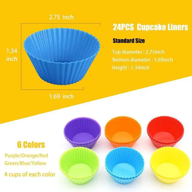 Alt view image 5 of 7 - Silicone Cupcake Baking Cups 24 Pack, Reusable & Non-stick Muffin Cupcake Liners Holders Set for Party Halloween Christmas, Easy Clean Pastry Muffin MoldsPack of 24,Multicolor