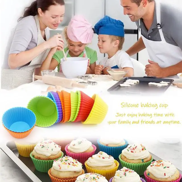 Alt view image 6 of 7 - Silicone Cupcake Baking Cups 24 Pack, Reusable & Non-stick Muffin Cupcake Liners Holders Set for Party Halloween Christmas, Easy Clean Pastry Muffin MoldsPack of 24,Multicolor