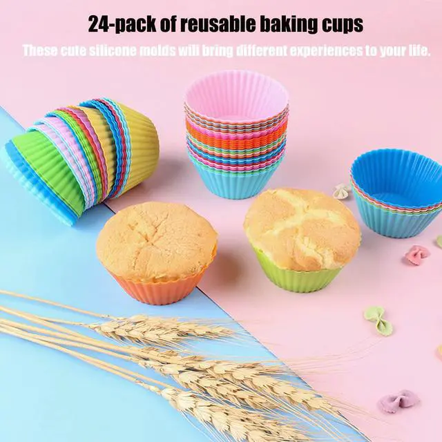 Alt view image 7 of 7 - Silicone Cupcake Baking Cups 24 Pack, Reusable & Non-stick Muffin Cupcake Liners Holders Set for Party Halloween Christmas, Easy Clean Pastry Muffin MoldsPack of 24,Multicolor