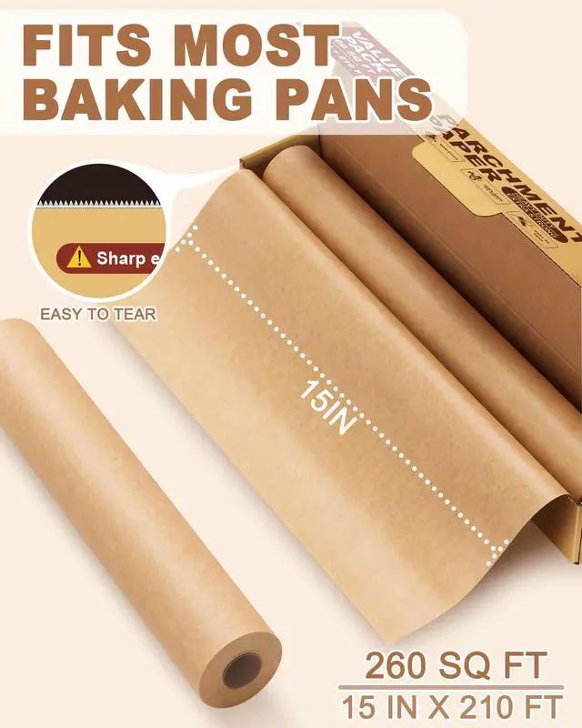 Alt view image 2 of 7 - Unbleached Parchment Paper Roll, 15 x 210 ft, 260 Sq.Ft, Non-Stick