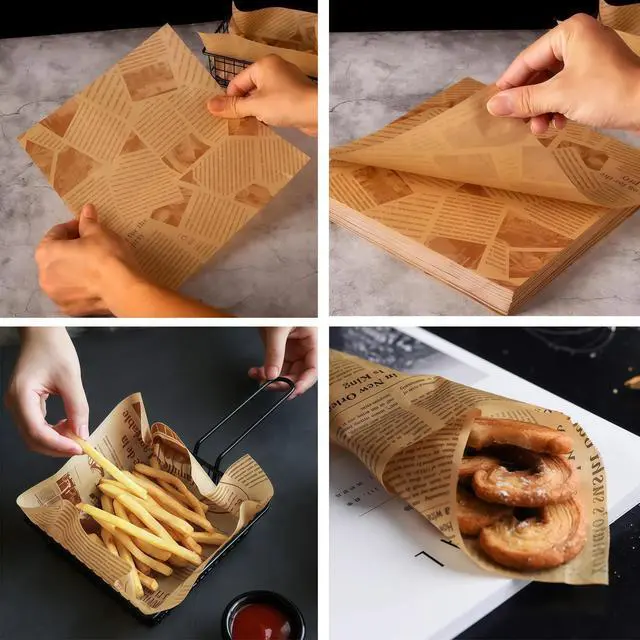 Alt view image 3 of 7 - 100PCS 10x10 Inch Parchment Paper Sheets, Non-Stick, Grease Resistant, Food Basket Liners, Sandwich Wrapping Paper for Oven, Air Fryer