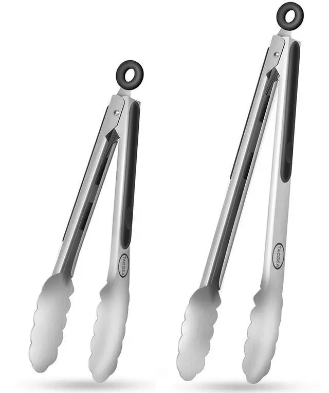 Main image of Stainless Steel Kitchen Tongs, Silicone Non-slip Grip, Locking Grilling Food Tongs Set of 2, 9-inch & 12-inch