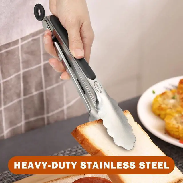 Alt view image 4 of 7 - Stainless Steel Kitchen Tongs, Silicone Non-slip Grip, Locking Grilling Food Tongs Set of 2, 9-inch & 12-inch