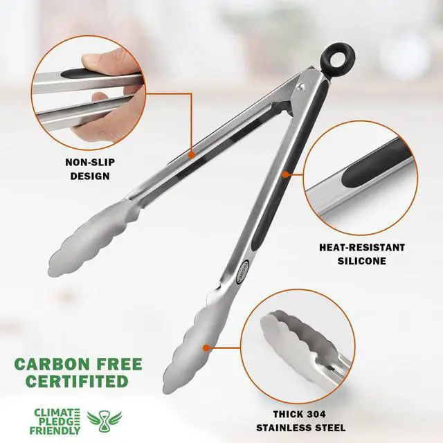 Alt view image 5 of 7 - Stainless Steel Kitchen Tongs, Silicone Non-slip Grip, Locking Grilling Food Tongs Set of 2, 9-inch & 12-inch
