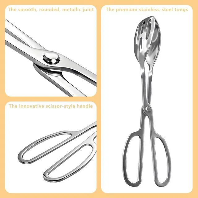 Alt view image 3 of 7 - Kitchen Tongs for Cooking for Buffet Party Catering - Stainless Steel Salad Tongs for Food Bread Cake Bake Dessert, 10-Inch Serving Tongs for Grill, Steak, Barbecue, Scissor Design (1 Pack)