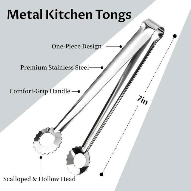 Alt view image 2 of 7 - 8 PCS 7 Inch Serving Tongs Stainless Steel Mini Metal kitchen tongs