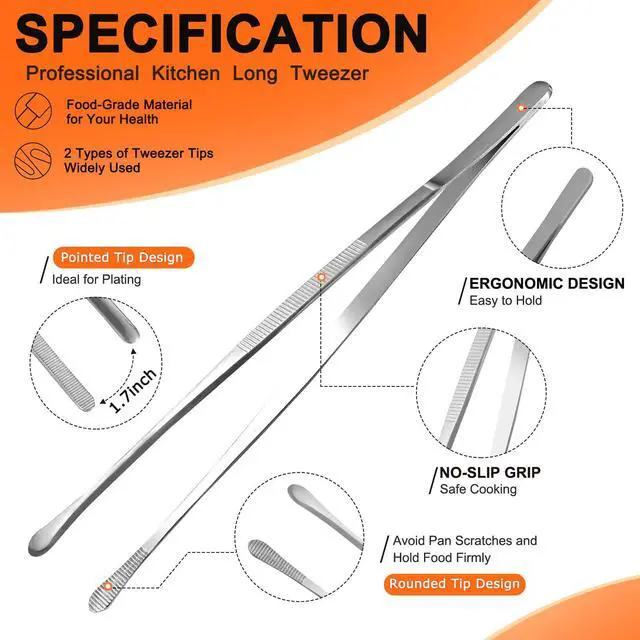 Alt view image 4 of 6 - 12-Inch Cooking Tweezers, 2-Pack Stainless Steel Kitchen Tongs