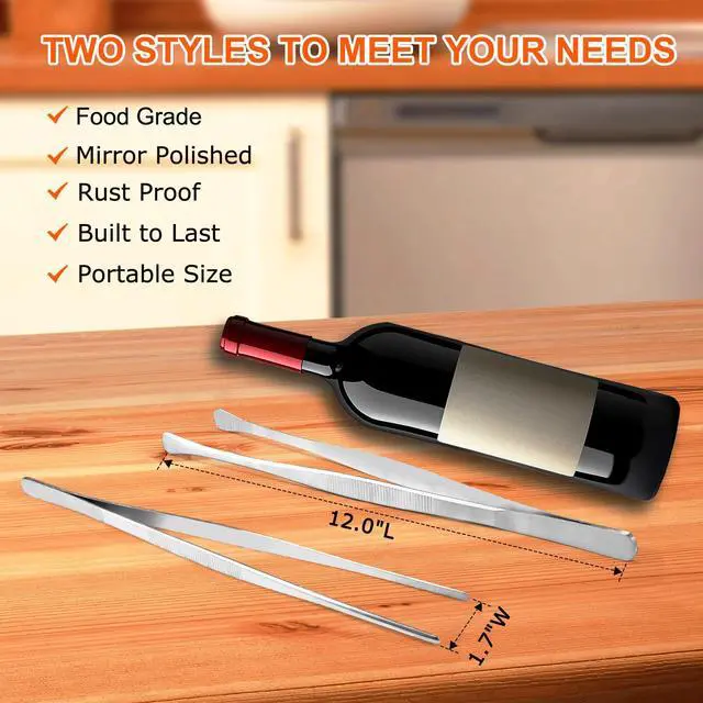 Alt view image 3 of 6 - 12-Inch Cooking Tweezers, 2-Pack Stainless Steel Kitchen Tongs