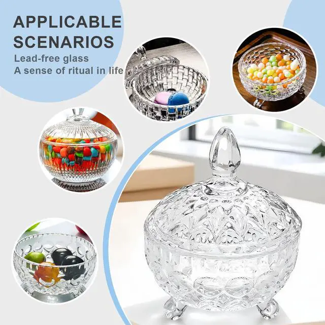 Alt view image 3 of 7 - 180ML/6OZ Clear Glass Candy Jar with Lid Candy Crystal Storage Container for Cookies Jewelry Kitchen Pantry Home Decoration