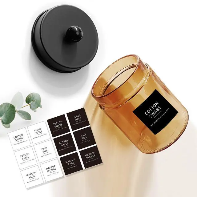 Alt view image 2 of 7 - Bronze Amber Glass Apothecary Jar, Qtip Holder Storage Black 2Pack
