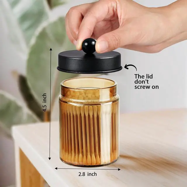 Alt view image 4 of 7 - Bronze Amber Glass Apothecary Jar, Qtip Holder Storage Black 2Pack