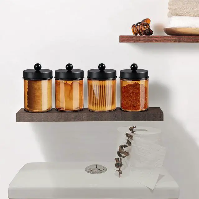 Alt view image 6 of 7 - Bronze Amber Glass Apothecary Jar, Qtip Holder Storage Black 2Pack
