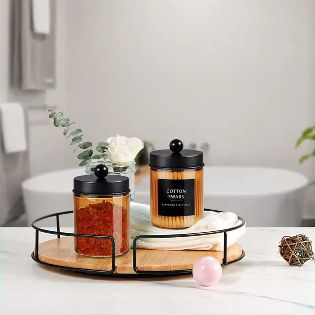 Alt view image 5 of 7 - Bronze Amber Glass Apothecary Jar, Qtip Holder Storage Black 2Pack