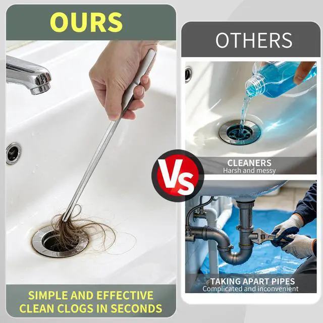 Alt view image 4 of 7 - 2 Pack Long Tweezers for Sink Drain, 10.63 Inch Extra Long Tweezers, Thin Stainless Steel, Straight and Curved Design with No-Slip Tips, Grabber for Hair and Debris, for Bathroom and Drain Sink