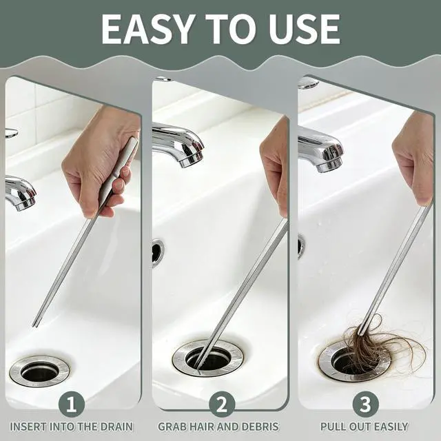 Alt view image 5 of 7 - 2 Pack Long Tweezers for Sink Drain, 10.63 Inch Extra Long Tweezers, Thin Stainless Steel, Straight and Curved Design with No-Slip Tips, Grabber for Hair and Debris, for Bathroom and Drain Sink