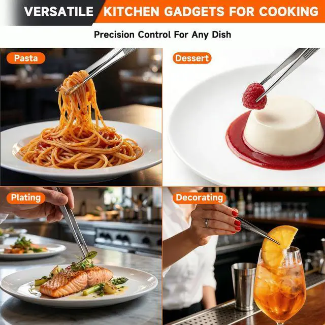 Alt view image 3 of 7 - Kitchen Tweezers 1PC Cooking Tongs, Stainless Steel Food-Grade 12" Long Tweezers, Professional Heat Resistant Kitchen Utensils for Chef, Baking, Salad, Dishwasher Safe & Anti-Slip Grip Kitchen Tools