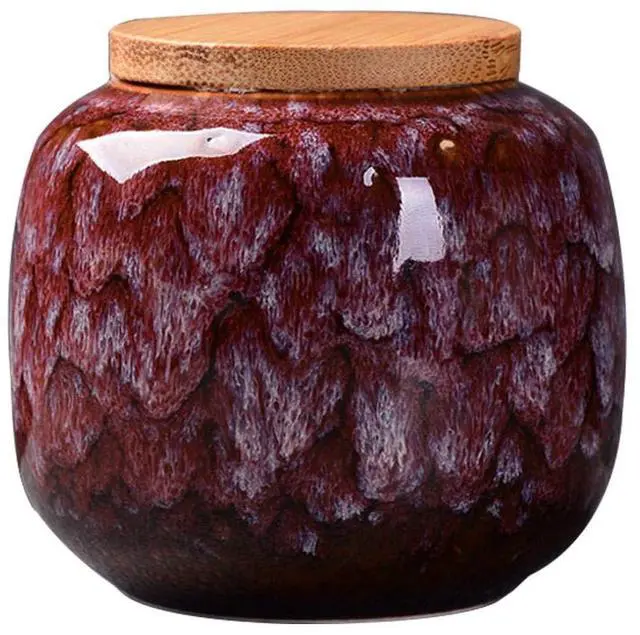 Main image of Vintage Ceramic Canister with Lid, Vintage Tea Coffee Jar, Rogue red