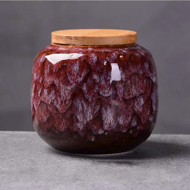 Alt view image 2 of 6 - Vintage Ceramic Canister with Lid, Vintage Tea Coffee Jar, Rogue red