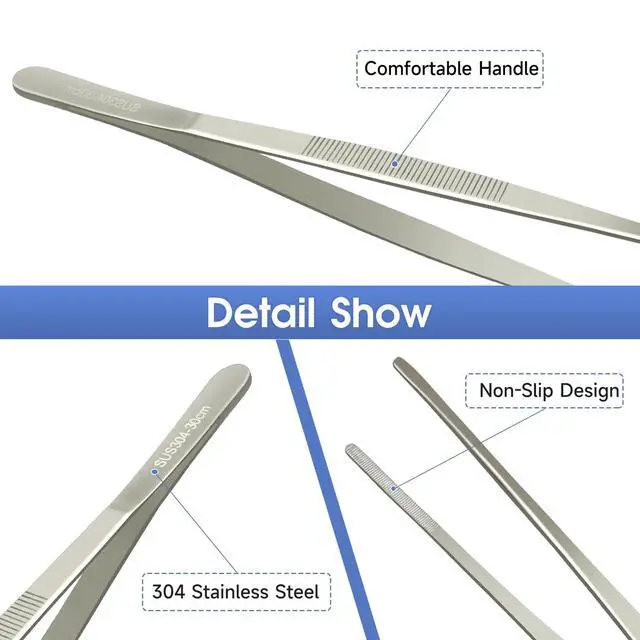 Alt view image 3 of 7 - Kitchen Tweezer Tongs 304 Stainless Steel Cooking Tweezers Food Tongs, Culinary Chef Tweezers Pasta Tongs, 12 Inch