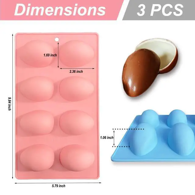 Alt view image 2 of 7 - 3 Pack 3D Easter Egg Silicone Molds, 8 Cavity Egg Shape Non-stick Baking Molds Tray DIY Baking Tool for Easter Chocolate Cake Dessert Muffin Mousse Pastry Handmade Soap Crayons