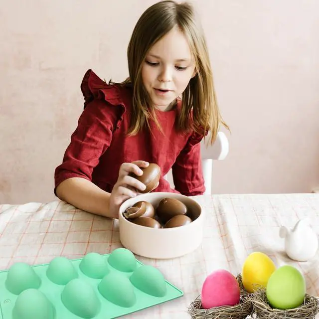 Alt view image 6 of 7 - 3 Pack 3D Easter Egg Silicone Molds, 8 Cavity Egg Shape Non-stick Baking Molds Tray DIY Baking Tool for Easter Chocolate Cake Dessert Muffin Mousse Pastry Handmade Soap Crayons