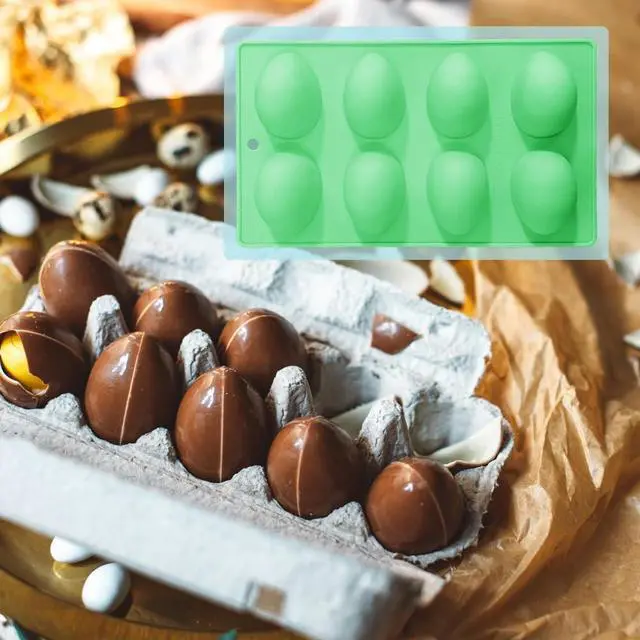 Alt view image 7 of 7 - 3 Pack 3D Easter Egg Silicone Molds, 8 Cavity Egg Shape Non-stick Baking Molds Tray DIY Baking Tool for Easter Chocolate Cake Dessert Muffin Mousse Pastry Handmade Soap Crayons