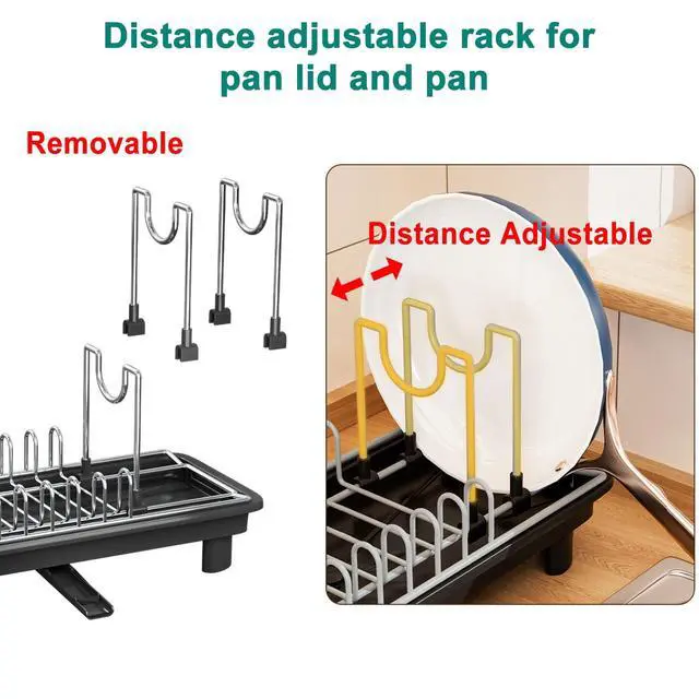 Alt view image 4 of 6 - Compact Dish Drying Rack,Small Dish Rack for Kitchen Counter, Dish Drainer with 360° Rotatable Spout,Plate Rack, Dish Strainer with Cutlery Holder for Pots, Fork & Knives Space Saving