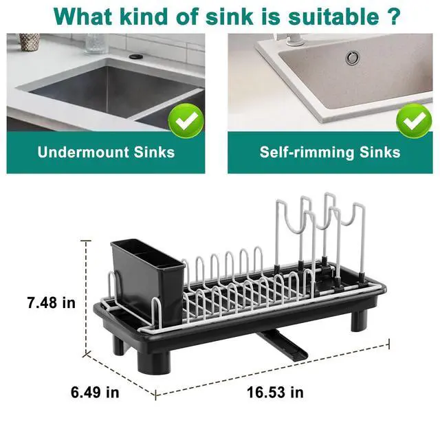 Alt view image 6 of 6 - Compact Dish Drying Rack,Small Dish Rack for Kitchen Counter, Dish Drainer with 360° Rotatable Spout,Plate Rack, Dish Strainer with Cutlery Holder for Pots, Fork & Knives Space Saving