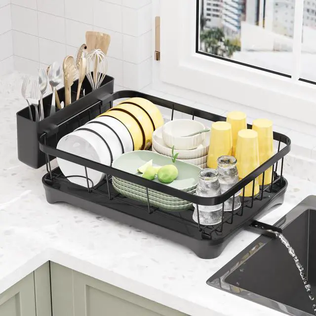 Main image of Dish Drying Rack,Adjustable Spout Design,Kitchen Dish Racks,Made of Iron Material,with Removable Draining Board,Suitable for Kitchen and Caravan Use Scenarios,Black