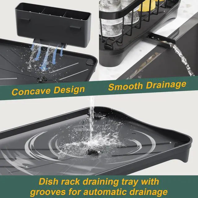 Alt view image 4 of 7 - Dish Drying Rack,Adjustable Spout Design,Kitchen Dish Racks,Made of Iron Material,with Removable Draining Board,Suitable for Kitchen and Caravan Use Scenarios,Black