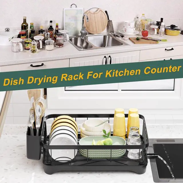 Alt view image 6 of 7 - Dish Drying Rack,Adjustable Spout Design,Kitchen Dish Racks,Made of Iron Material,with Removable Draining Board,Suitable for Kitchen and Caravan Use Scenarios,Black