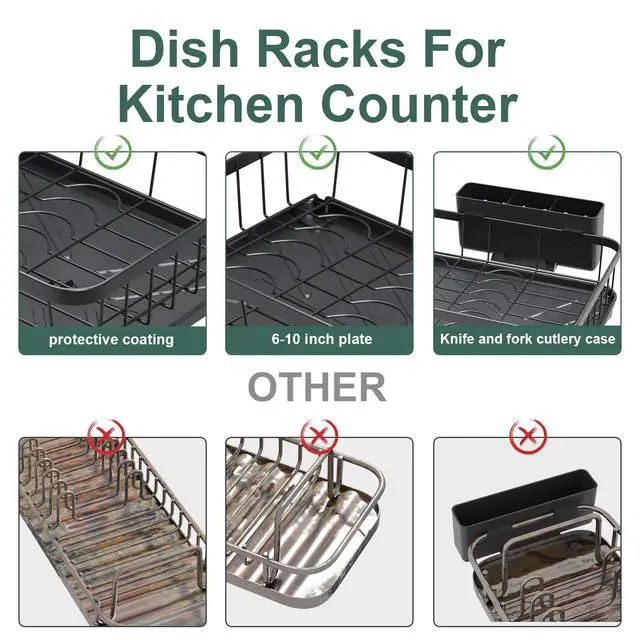 Alt view image 5 of 7 - Dish Drying Rack,Adjustable Spout Design,Kitchen Dish Racks,Made of Iron Material,with Removable Draining Board,Suitable for Kitchen and Caravan Use Scenarios,Black