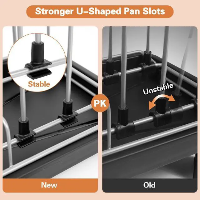 Alt view image 4 of 7 - Small Dish Drying Rack for Kitchen Counter, Dish Rack with Detachable Utensil Holder and Draining Tray, Upgraded Load-Bearing Design for Plates Cutlery Pans and Pot Lids, Black