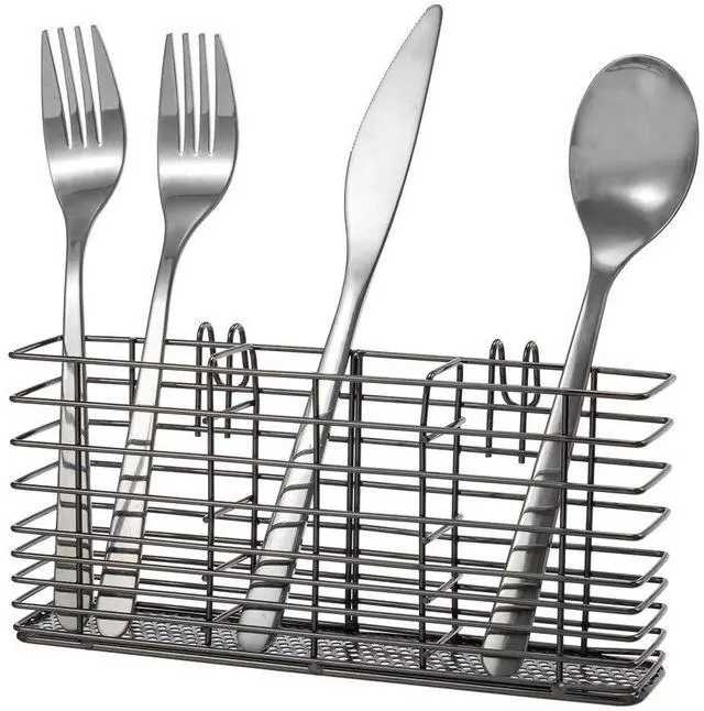 Main image of Stainless Steel Utensil Drying Rack and Cutlery Organizer With Hooks - Removable Silverware Holder, Black