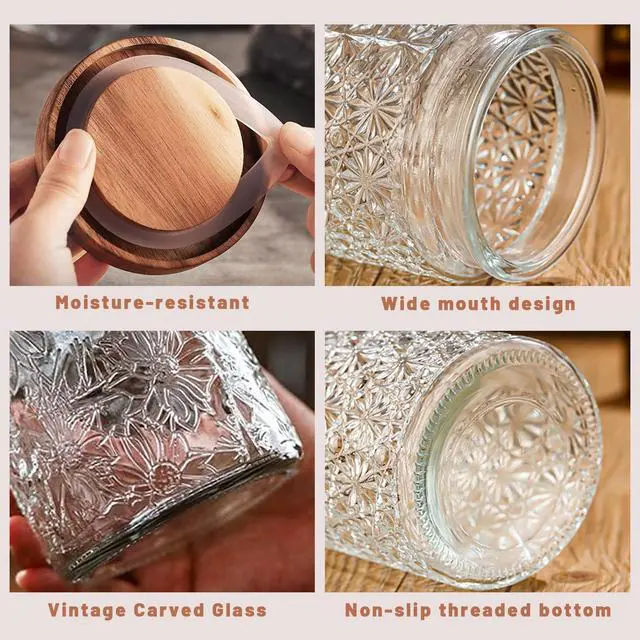 Alt view image 3 of 7 - Vintage Glass Jars with Wooden Lids, 24 oz Airtight Glass Food Storage Containers Sets for the Kitchen, Sugar Coffee Tea Cookie Candy Spice Pasta