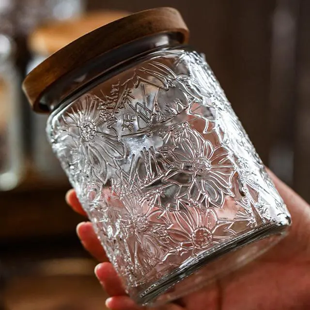 Alt view image 4 of 7 - Vintage Glass Jars with Wooden Lids, 24 oz Airtight Glass Food Storage Containers Sets for the Kitchen, Sugar Coffee Tea Cookie Candy Spice Pasta
