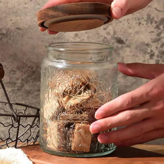 Alt view image 5 of 7 - Vintage Glass Jars with Wooden Lids, 24 oz Airtight Glass Food Storage Containers Sets for the Kitchen, Sugar Coffee Tea Cookie Candy Spice Pasta