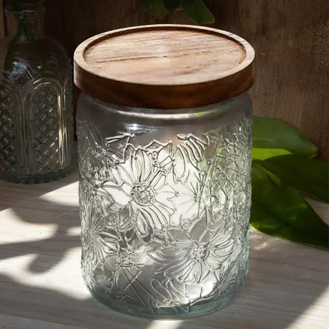 Alt view image 6 of 7 - Vintage Glass Jars with Wooden Lids, 24 oz Airtight Glass Food Storage Containers Sets for the Kitchen, Sugar Coffee Tea Cookie Candy Spice Pasta