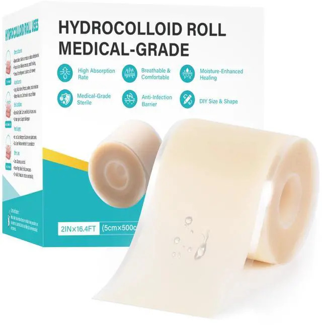 Main image of Hydrocolloid Wound Care Roll, Waterproof 2in x 16.5ft, Extra Large Cut-to-Size Self-Adhesive Bandages for Blister, Scar, Pimple, First Aid Essential