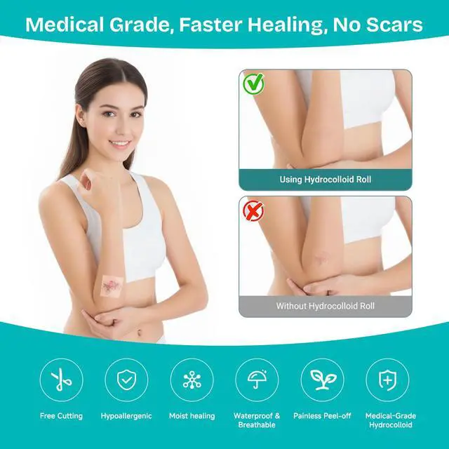 Alt view image 2 of 6 - Hydrocolloid Wound Care Roll, Waterproof 2in x 16.5ft, Extra Large Cut-to-Size Self-Adhesive Bandages for Blister, Scar, Pimple, First Aid Essential