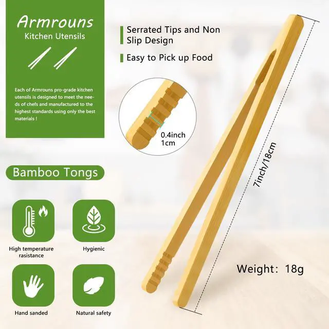 Alt view image 2 of 5 - Reusable Bamboo Toast Tongs 2 Pcs, 7 inch Wooden Toaster Tongs For Cooking & Holding, Nature Wooden Kitchen Utensil For Cheese Bacon Muffin Fruits Bread