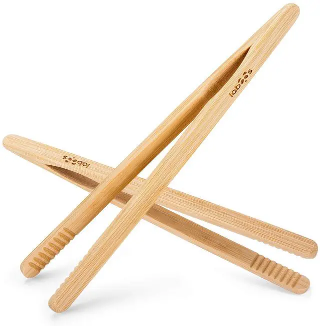 Alt view image 2 of 6 - 2-Pack Classic 8.7 Bamboo Toast Tongs Natural Wooden Tongs for Toaster,Tongs for Cooking,Oven, Air Fryer, Pickles, Snacks Heat-Resistant, Food Safe by Laboos