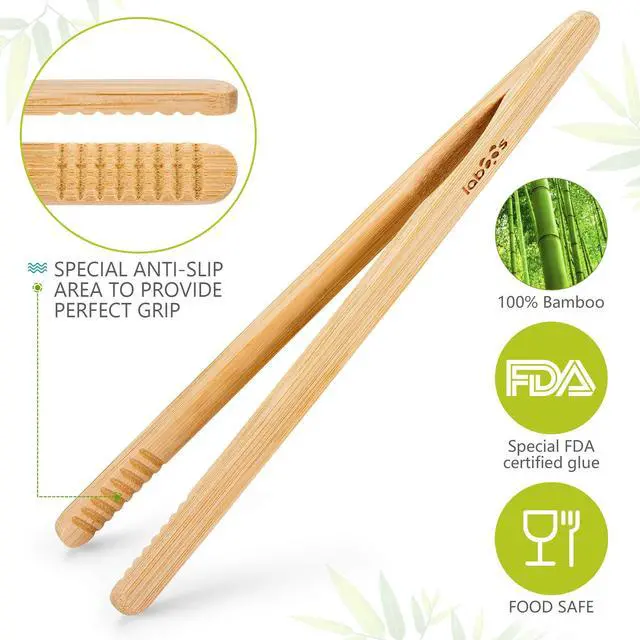 Alt view image 3 of 6 - 2-Pack Classic 8.7 Bamboo Toast Tongs Natural Wooden Tongs for Toaster,Tongs for Cooking,Oven, Air Fryer, Pickles, Snacks Heat-Resistant, Food Safe by Laboos