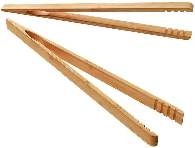 Main image of 2 Pieces Bamboo Toast Tongs, 10.2 Inches Long Wood Toaster Tongs with Anti-slip Design, Tongs for Cooking with Cooking Oil Coating