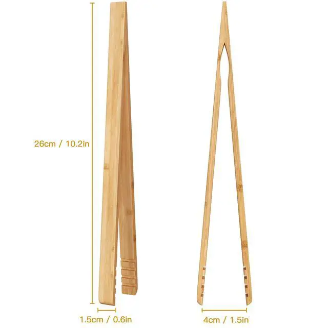 Alt view image 2 of 6 - 2 Pieces Bamboo Toast Tongs, 10.2 Inches Long Wood Toaster Tongs with Anti-slip Design, Tongs for Cooking with Cooking Oil Coating
