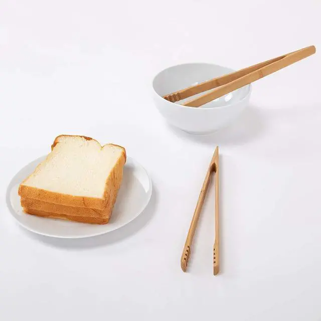 Alt view image 5 of 6 - 2 Pieces Bamboo Toast Tongs, 10.2 Inches Long Wood Toaster Tongs with Anti-slip Design, Tongs for Cooking with Cooking Oil Coating
